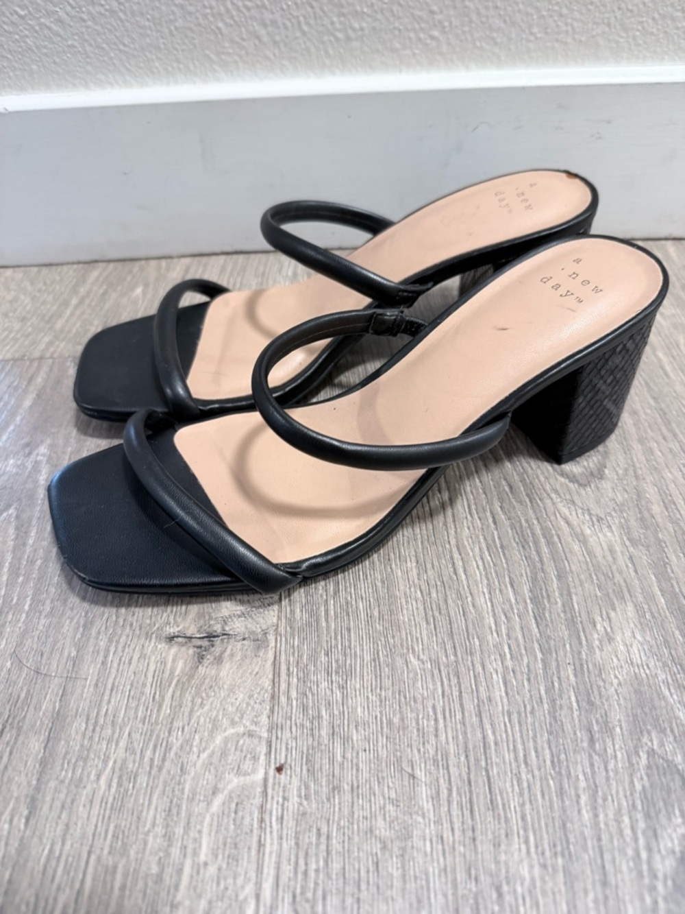 a new day Black Double-Strap Block Heel Sandals